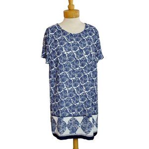 Lulus NWT Taj Mahal Tour Dress Blue/White Paisley Print Shift V-Cut Open Back XL